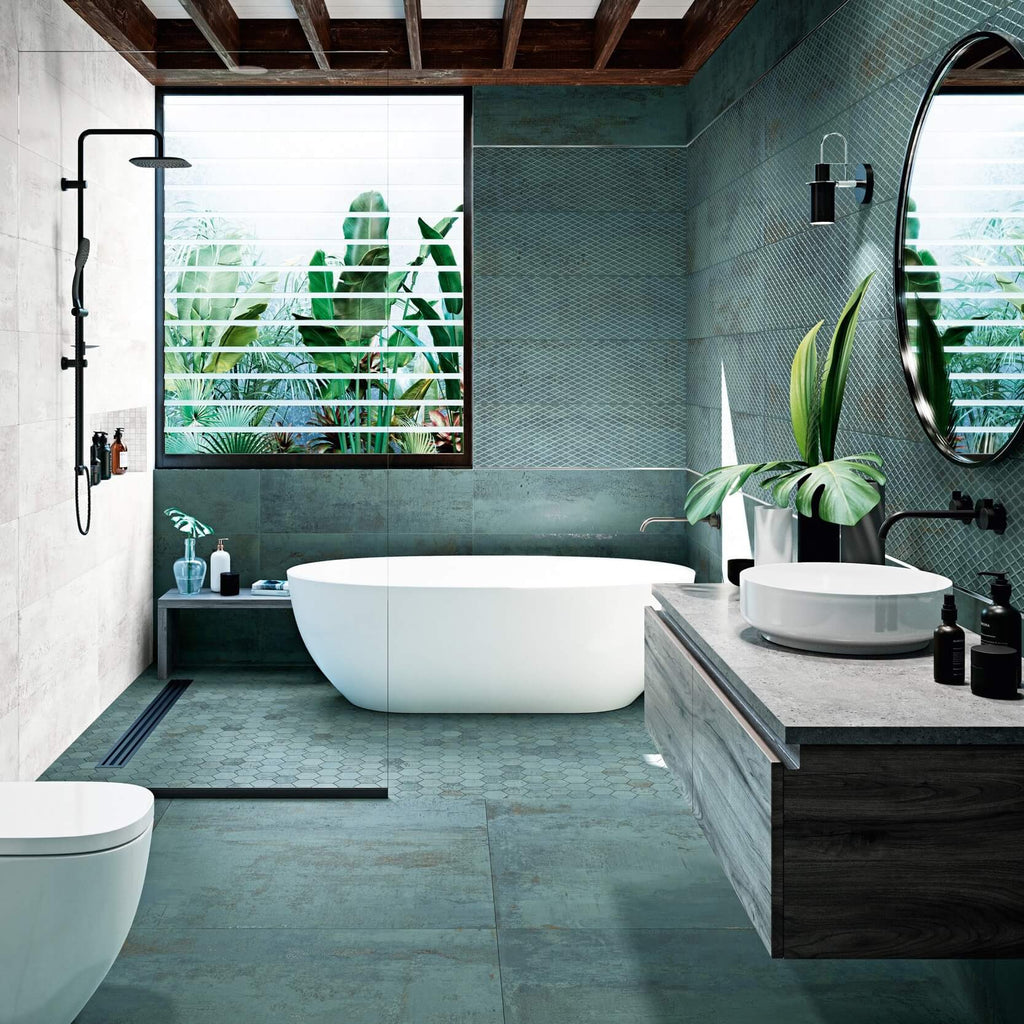 Distressed Green Diamond Pattern 12x40" Ceramic Wall Tile - TileBuys