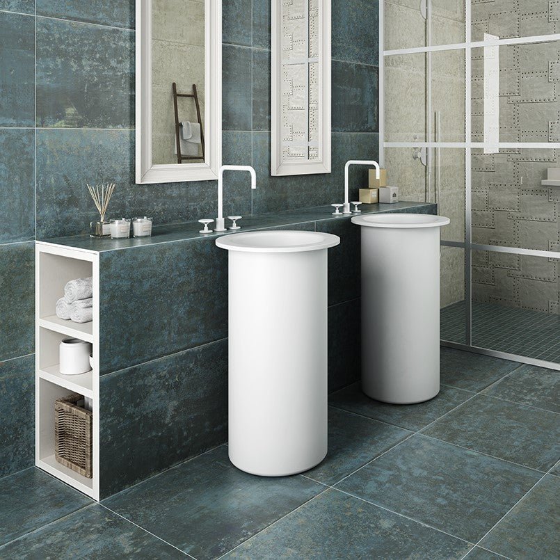 Distressed Metal Look 18x36" Porcelain Tile in Blue Grunge - TileBuys