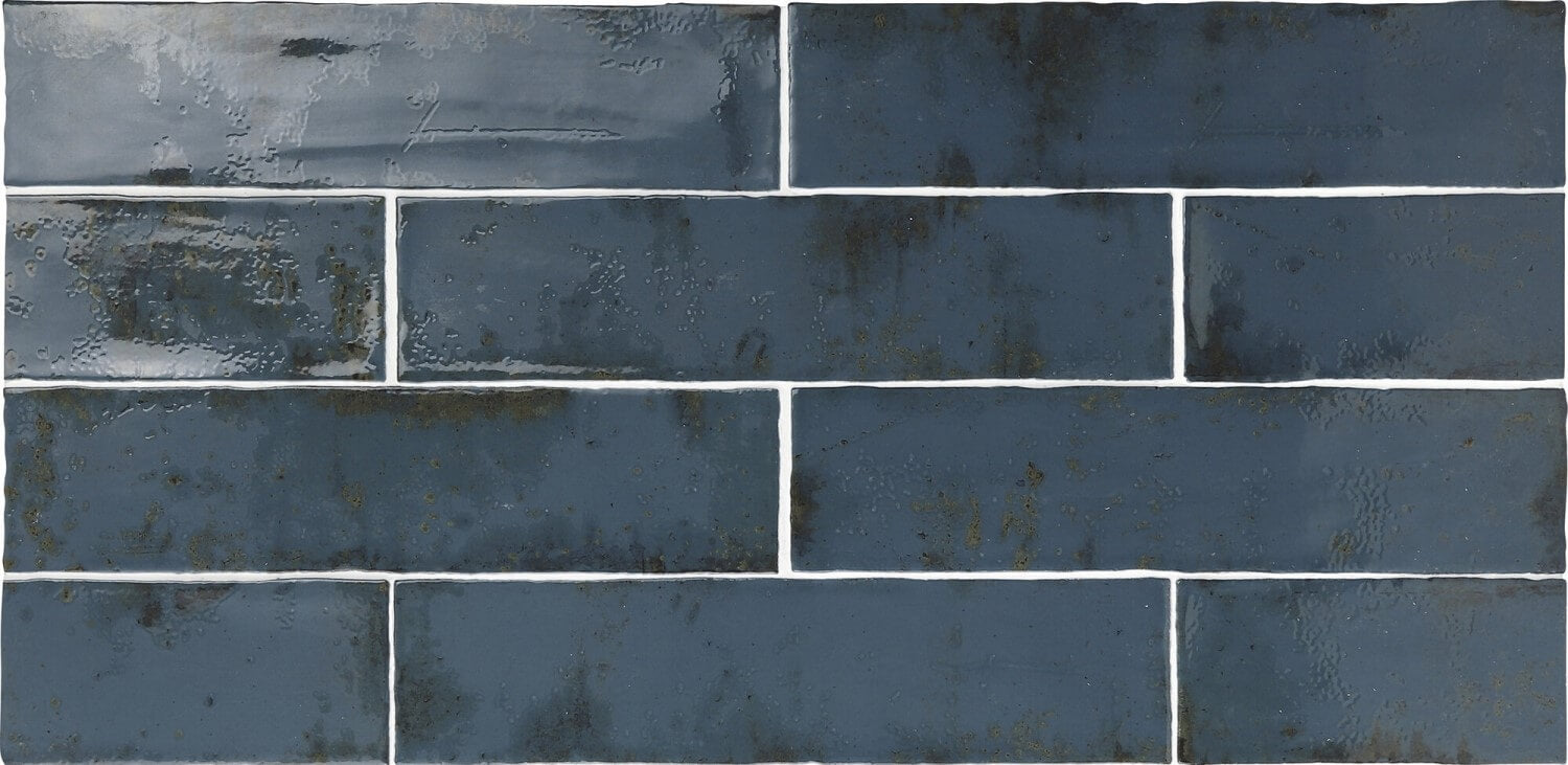 Distressed Rustic Blue Ceramic 3x12 Subway Tile