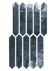 Closeup of Glossy Blue Distressed Ceramic Picket Tile