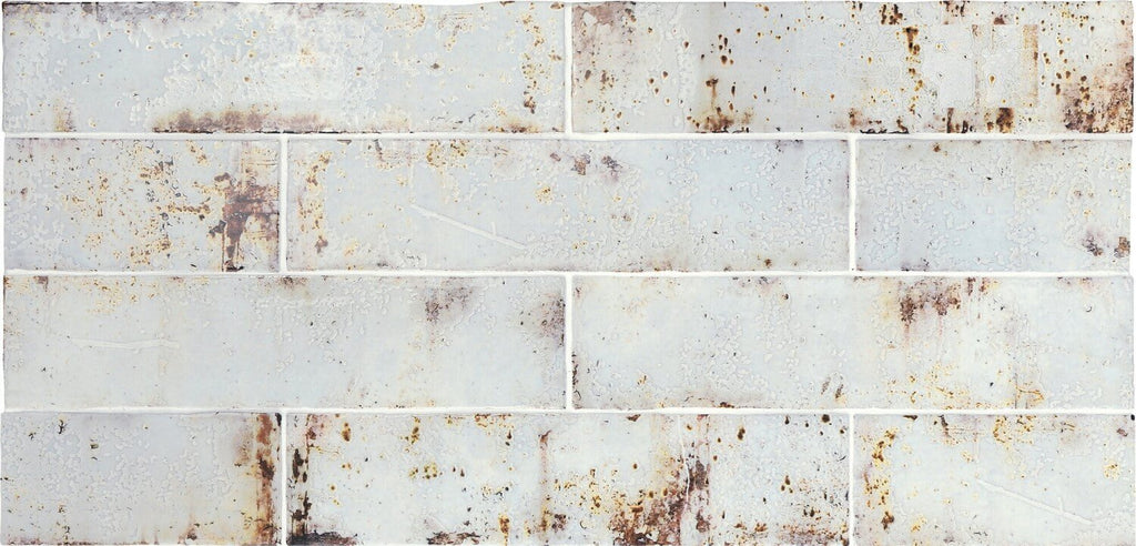 Distressed Rustic White and Rust Red Ceramic 3x12 Subway Tile - TileBuys