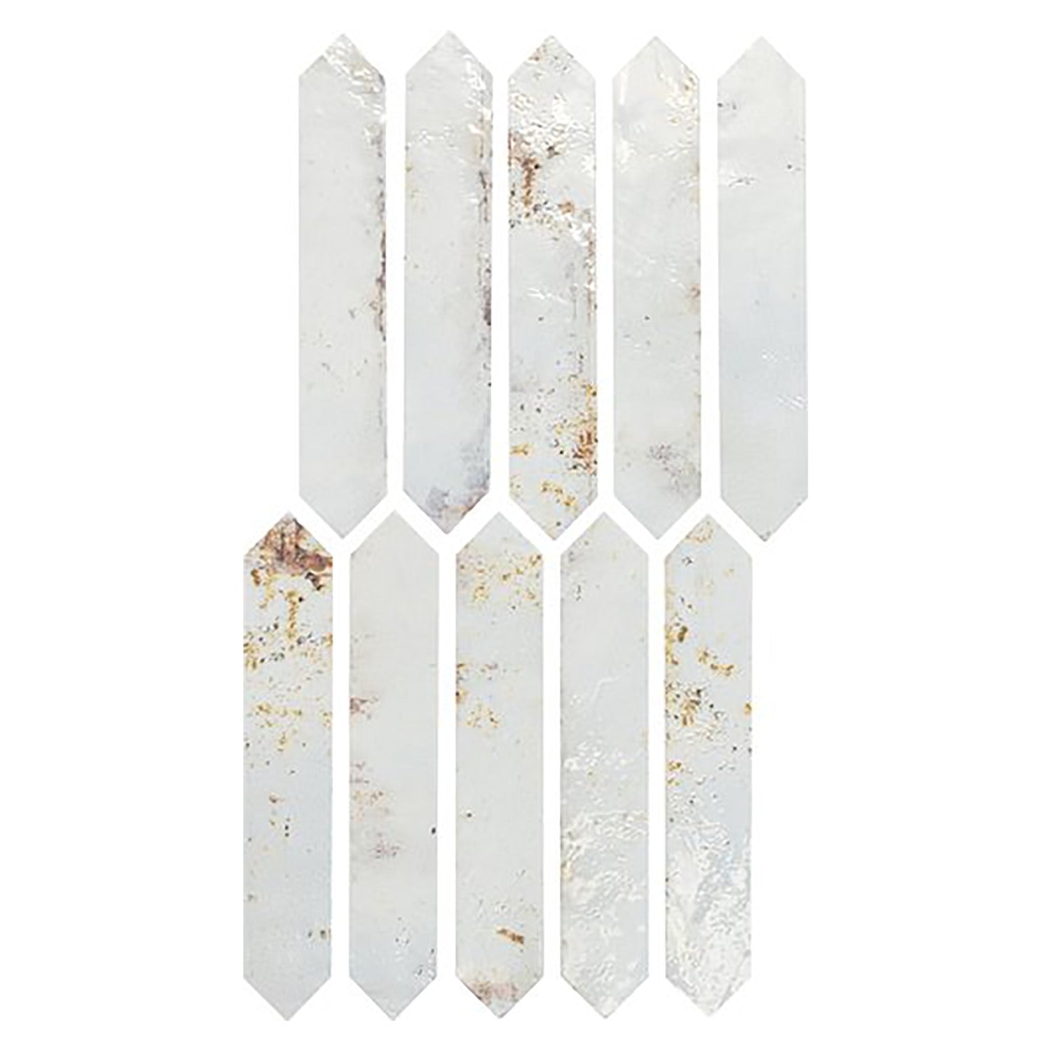 Distressed Rustic White &amp; Rust Red Ceramic Picket Tile Backsplash - TileBuys