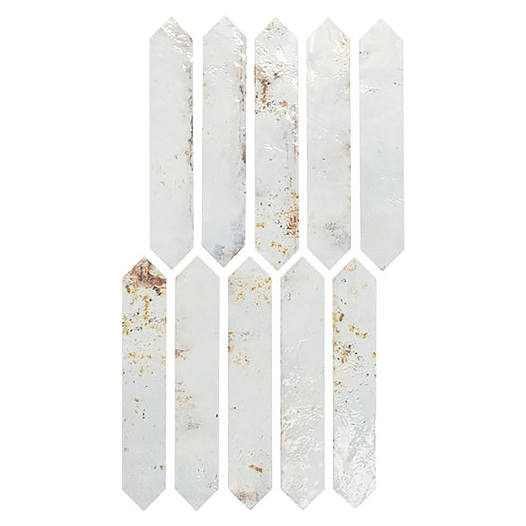 Distressed Rustic White & Rust Red Ceramic Picket Tile Backsplash - TileBuys