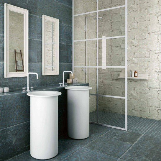 Grunge White Metal Look 18x47" Ceramic Wall Tile