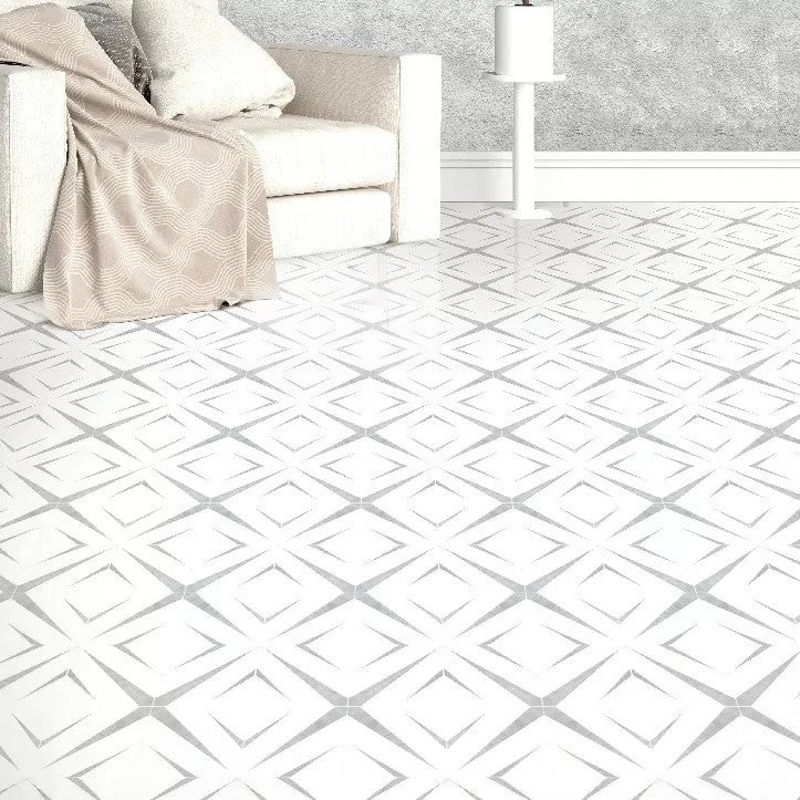Dolomite and Persian Gray Marble Diamond Pattern Tile Floor
