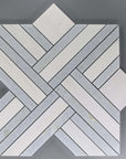 Dolomite & Blue Celeste Marble Lattice Weave Waterjet Mosaic Tile - TileBuys