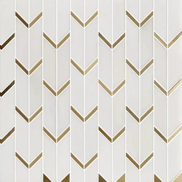Dolomite White and Gold Metal Arrow Art Deco Tile Backsplash - TileBuys