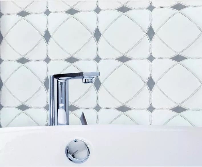 Dolomite White and Palissandro Blue Marble Waterjet Mosaic Tile in Saturn - TileBuys