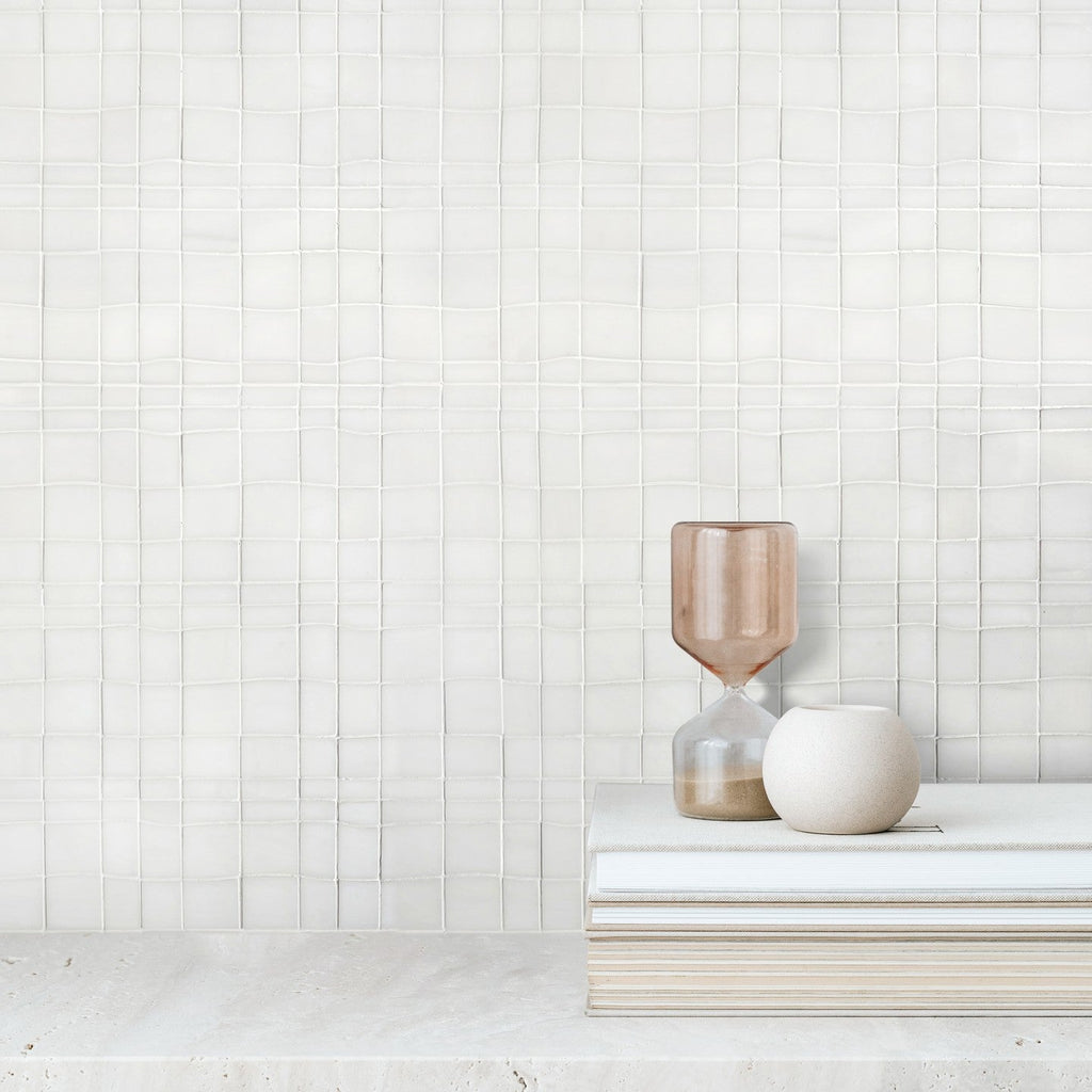 Dolomite White Irregular Squares Waterjet Mosaic Tile Backsplash