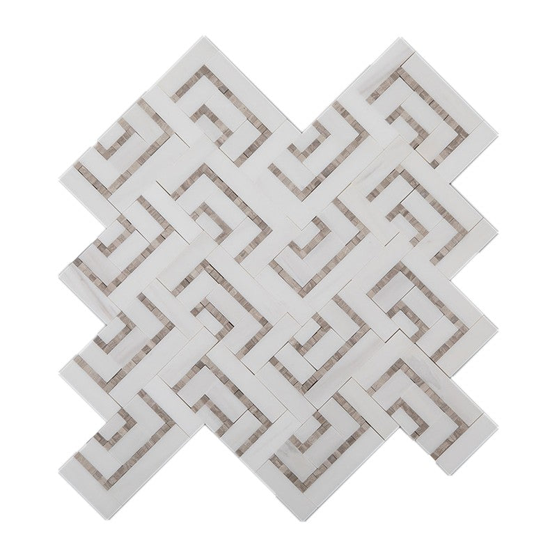 Dolomite and Wooden White Marble Geometric Mosaic Tile