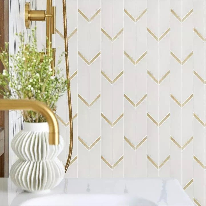Dolomite White and Gold Metal Arrow Art Deco Tile Backsplash