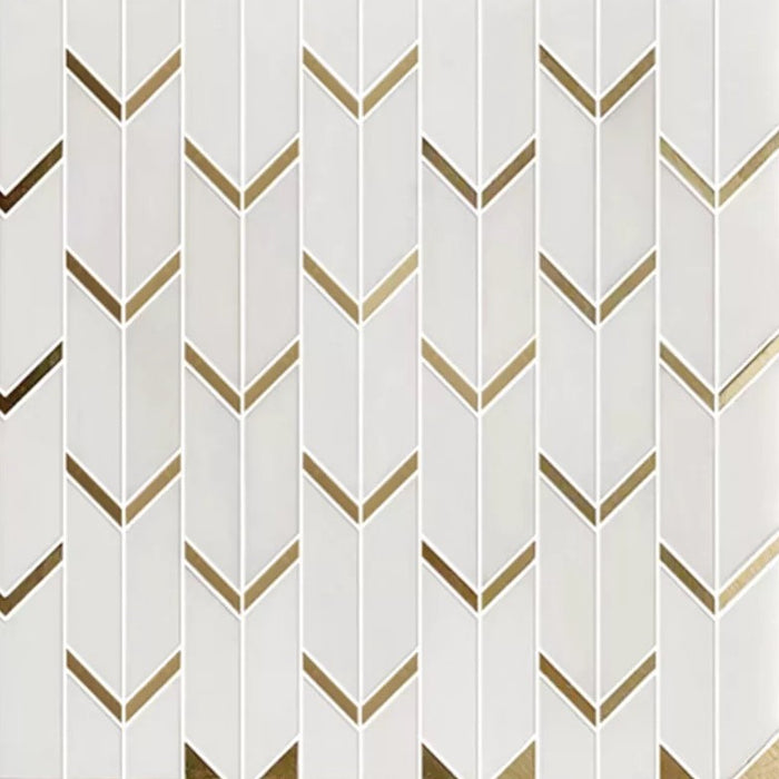 Dolomite White and Gold Metal Arrow Art Deco Tile Backsplash
