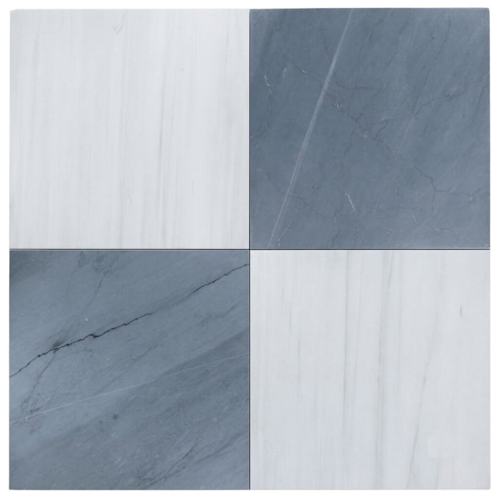 Bardiglio Gray Marble and White Dolomite 12x12 Tiles in Checkerboard  Pattern