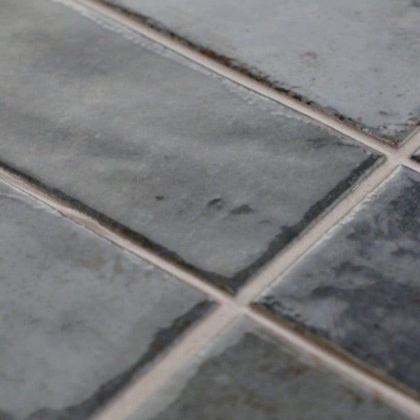 Closeup of Dusty Blue 2x8 Ceramic Wall Tiles