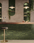 Bar Tiled with Mix of Regular and Textured Green Subway Tiles
