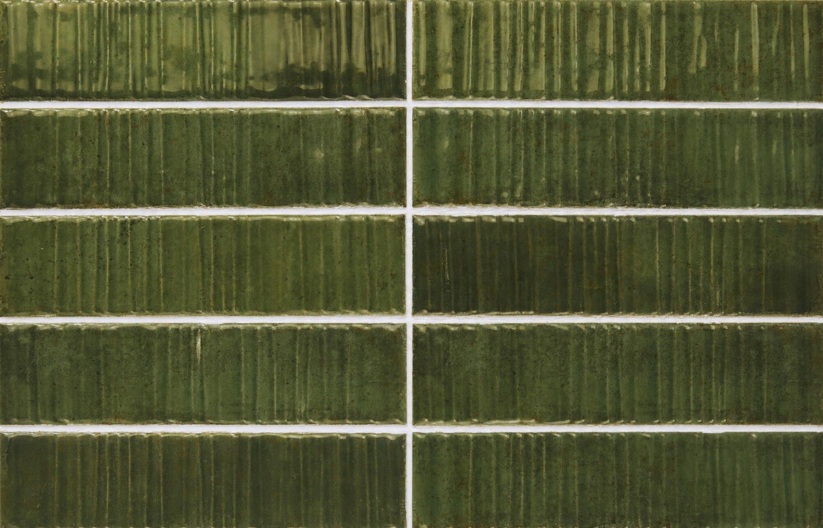 Moss Green Textured Ceramic Subway Tiles