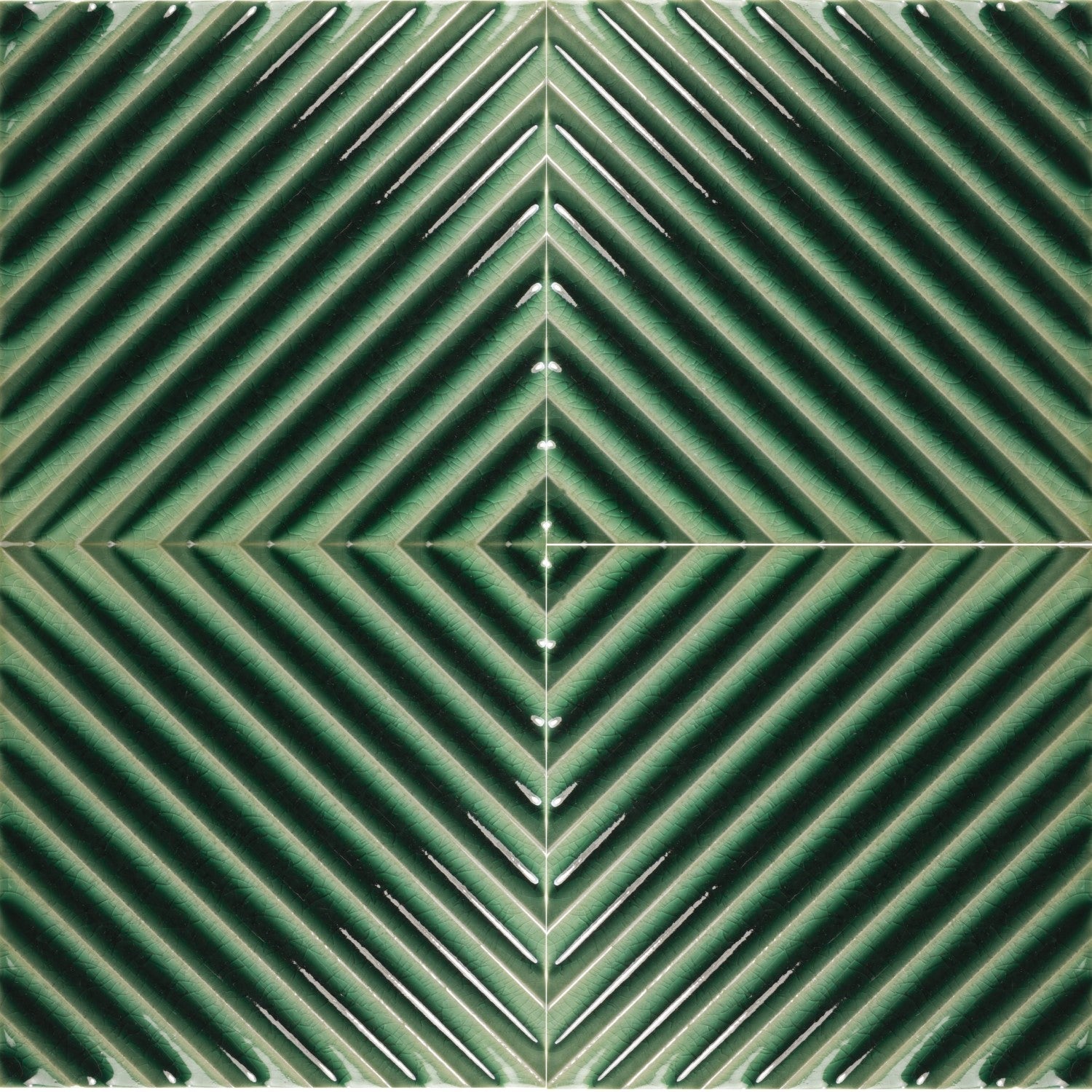 Emerald Green Crackle Porcelain Ribbed 5x5 Tile