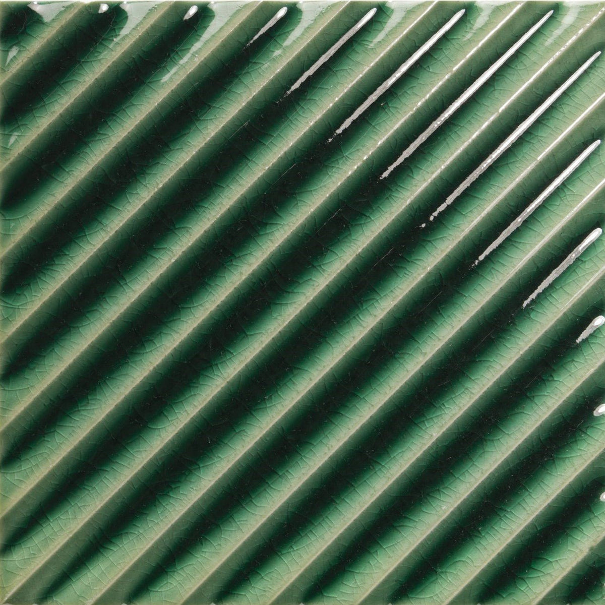 Emerald Green Crackle Porcelain Ribbed 5x5 Tile