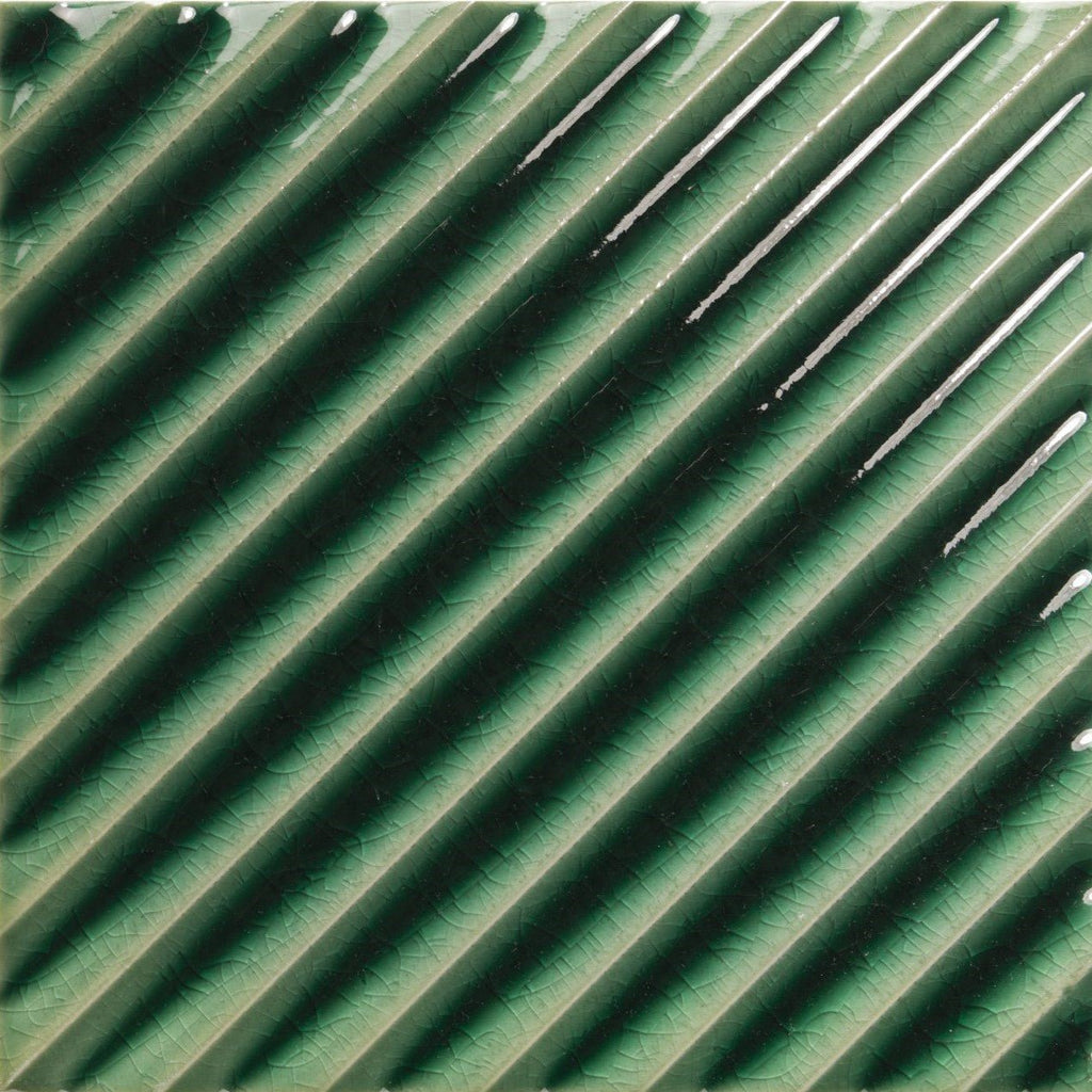 Emerald Green Crackle Porcelain Textured Line Pattern 5x5 Tile - TileBuys
