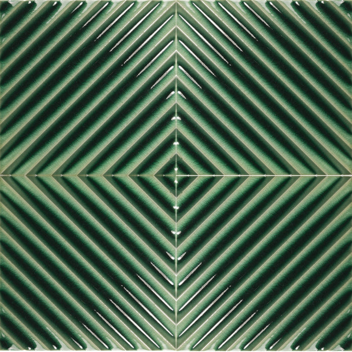 Emerald Green Crackle Porcelain Textured Line Pattern 5x5 Tile