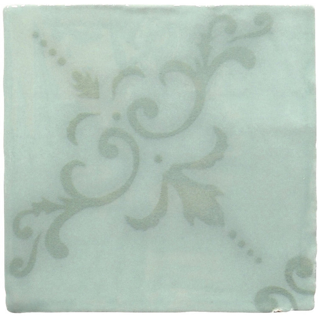 Fleur De Lis Ceramic Deco 5 x 5 Tile in Glossy Aqua - TileBuys