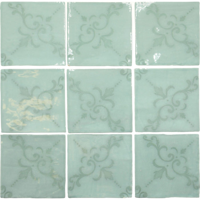 Fleur De Lis Ceramic Deco 5 x 5 Tile in Glossy Aqua - TileBuys