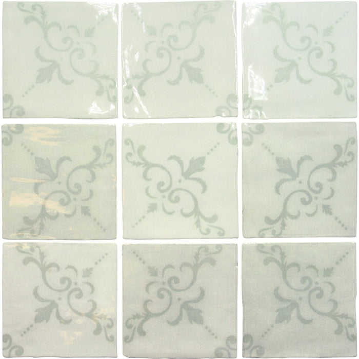 Fleur De Lis Deco 5 x 5 Tile in Glossy Light Gray Ceramic - TileBuys