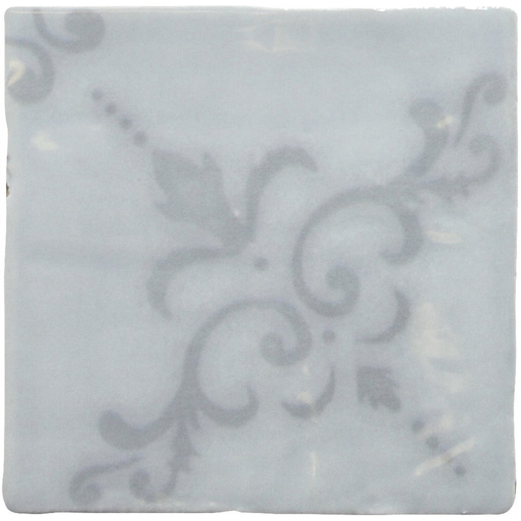 Fleur De Lis Deco 5 x 5 Tile in Glossy Sky Blue Ceramic - TileBuys