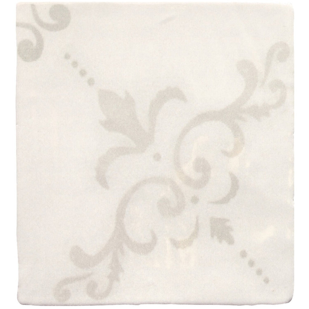 Fleur De Lis Deco 5 x 5 Tile in Glossy White Ceramic - TileBuys