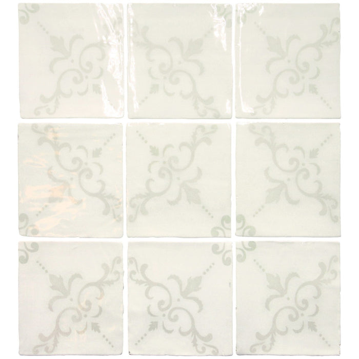 Fleur De Lis Deco 5 x 5 Tile in Glossy White Ceramic - TileBuys