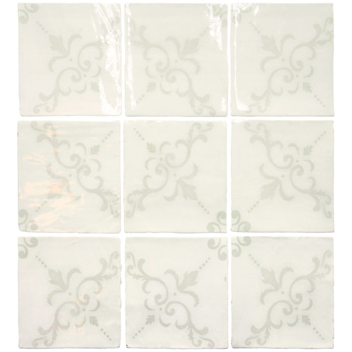 Fleur De Lis Deco 5 x 5 Tile in Glossy White Ceramic