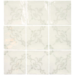 Fleur De Lis Deco 5 x 5 Tile in Glossy White Ceramic