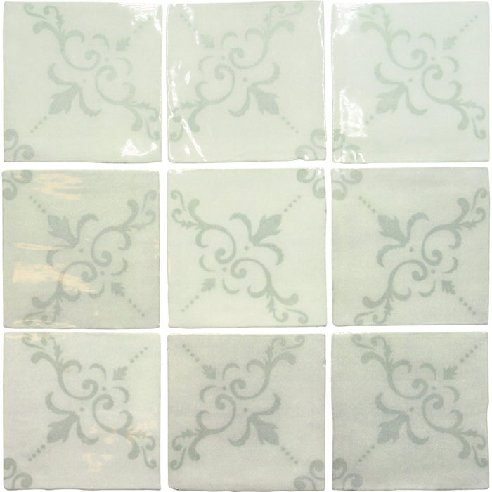 Fleur De Lis Deco 5 x 5 Tile in Glossy Light Gray Ceramic
