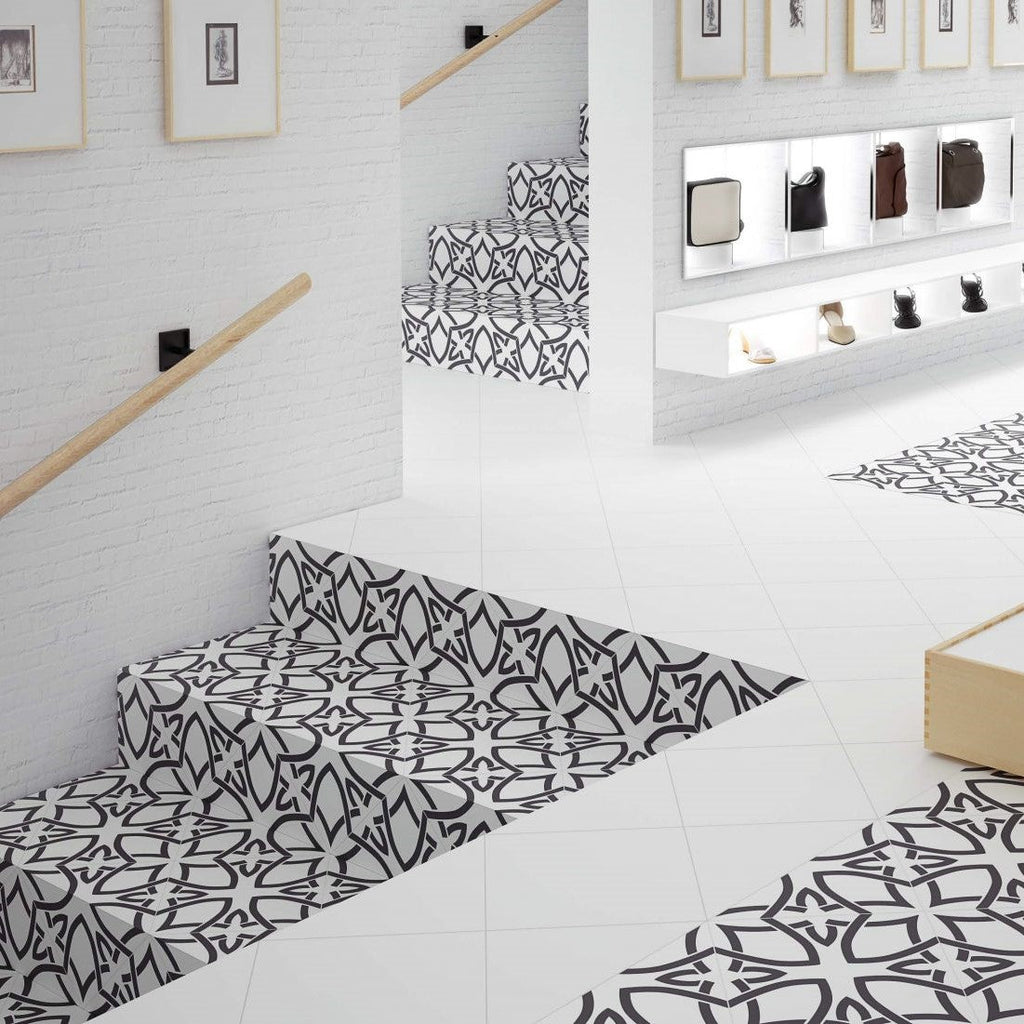 Flora Black and White Spanish Porcelain 12x12 Tile - TileBuys