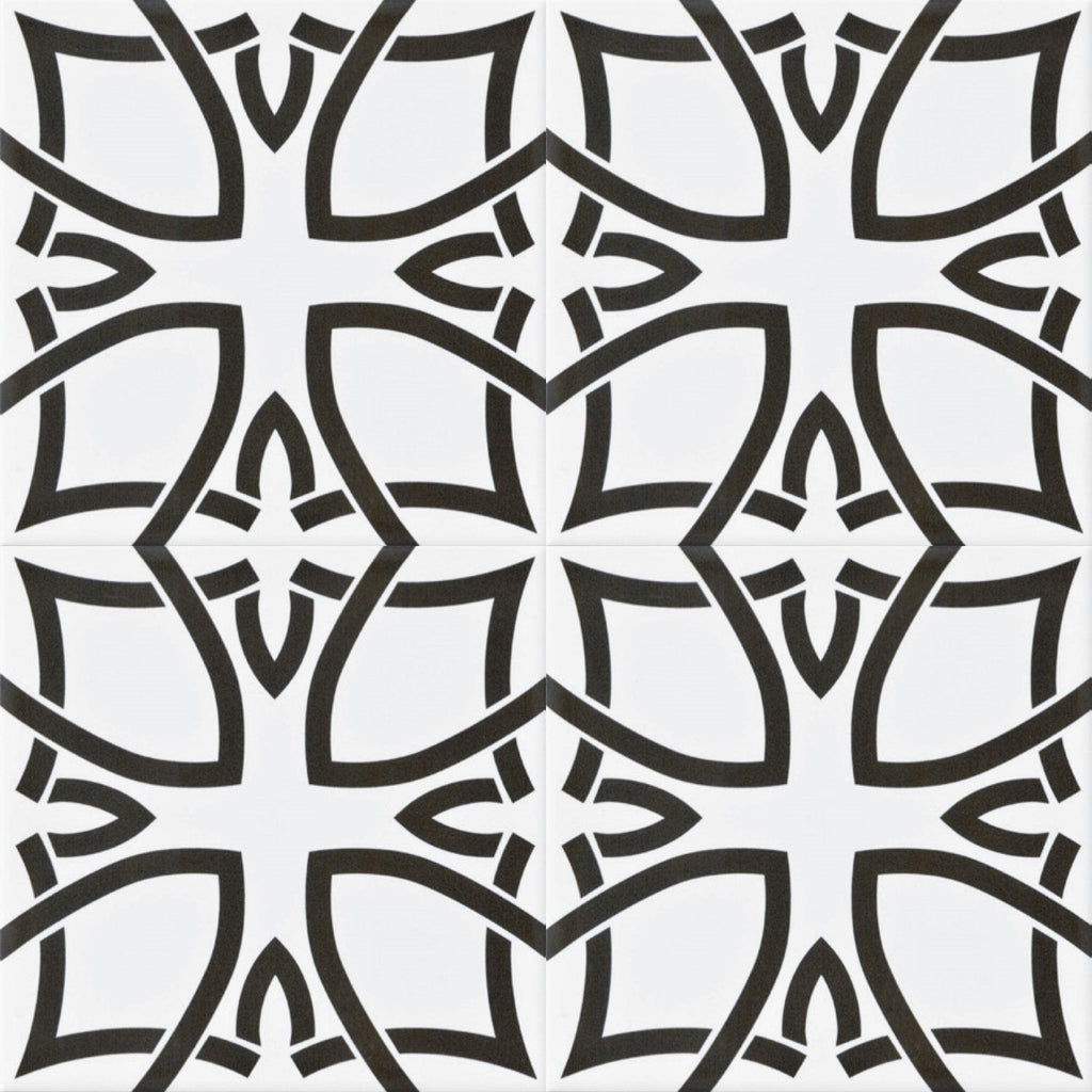 Flora Black and White Spanish Porcelain 12x12 Tile - TileBuys