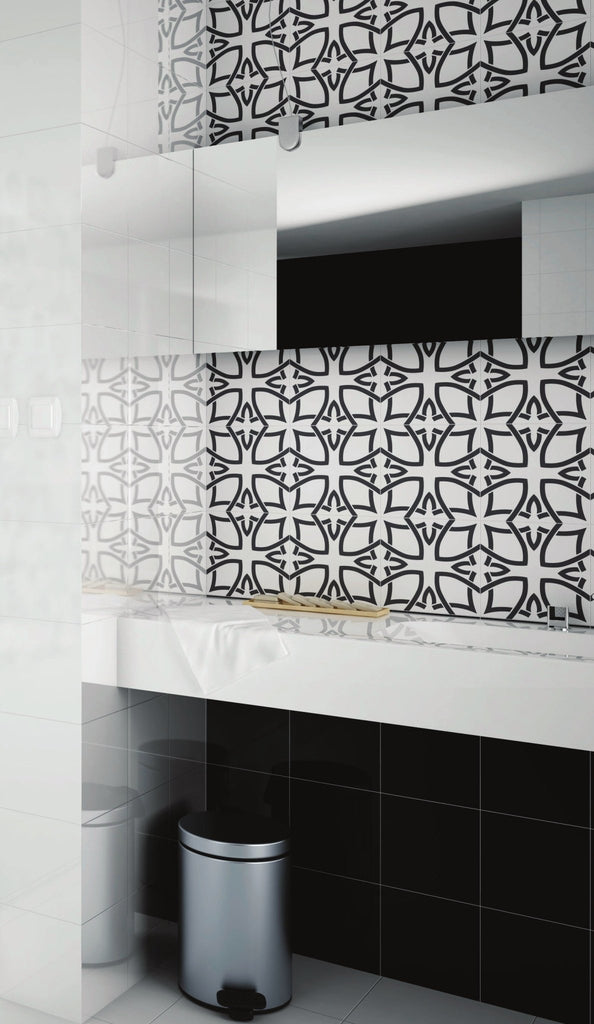Flora Black and White Spanish Porcelain 12x12 Tile - TileBuys