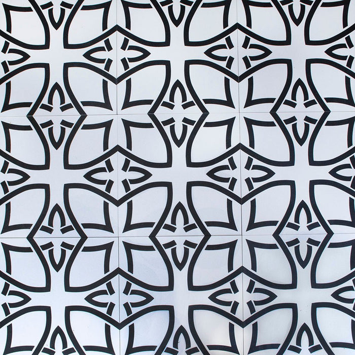 Flora Black and White Spanish Porcelain 12x12 Tile - TileBuys
