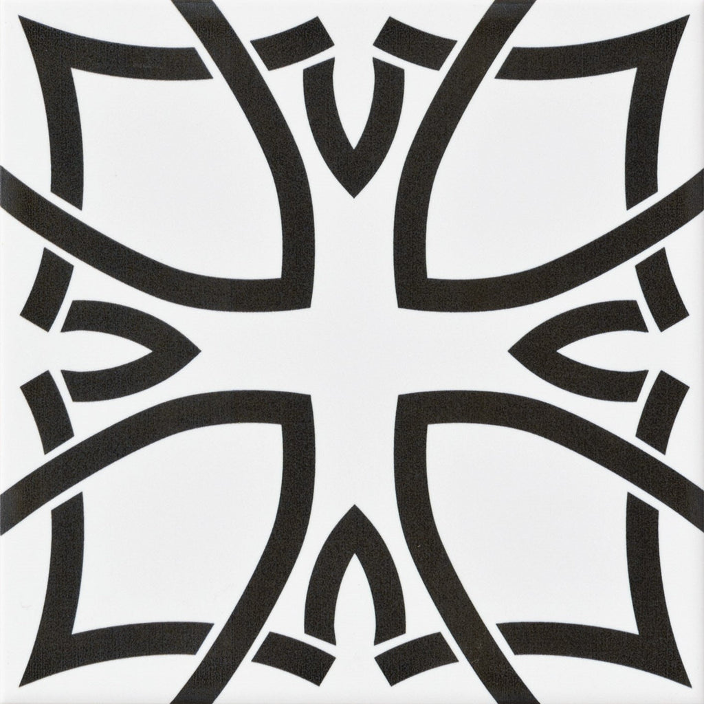 Flora Black and White Spanish Porcelain 12x12 Tile - TileBuys