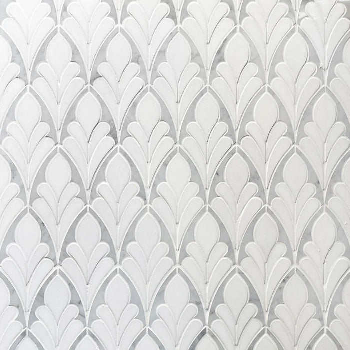 White and Gray Marble Floral Motif Pattern Waterjet Mosaic Tile