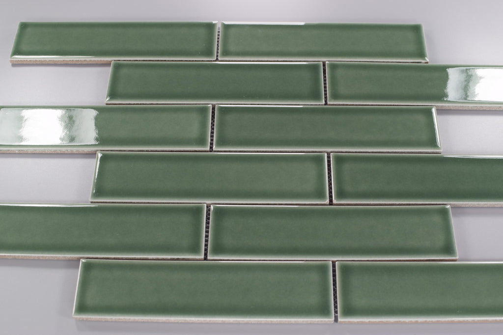 Glossy Ceramic Forest Green Subway Mosaic Tile