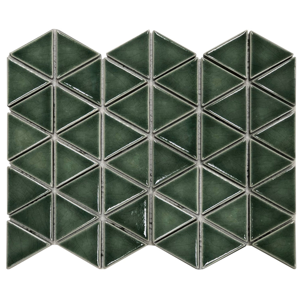 Home › Arleta Glossy Ceramic Dark Forest Green Triangle Mosaic Tile