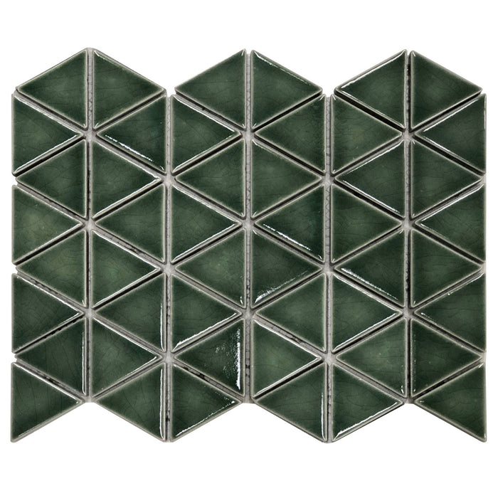 Arleta Glossy Ceramic Dark Forest Green Triangle Mosaic Tile
