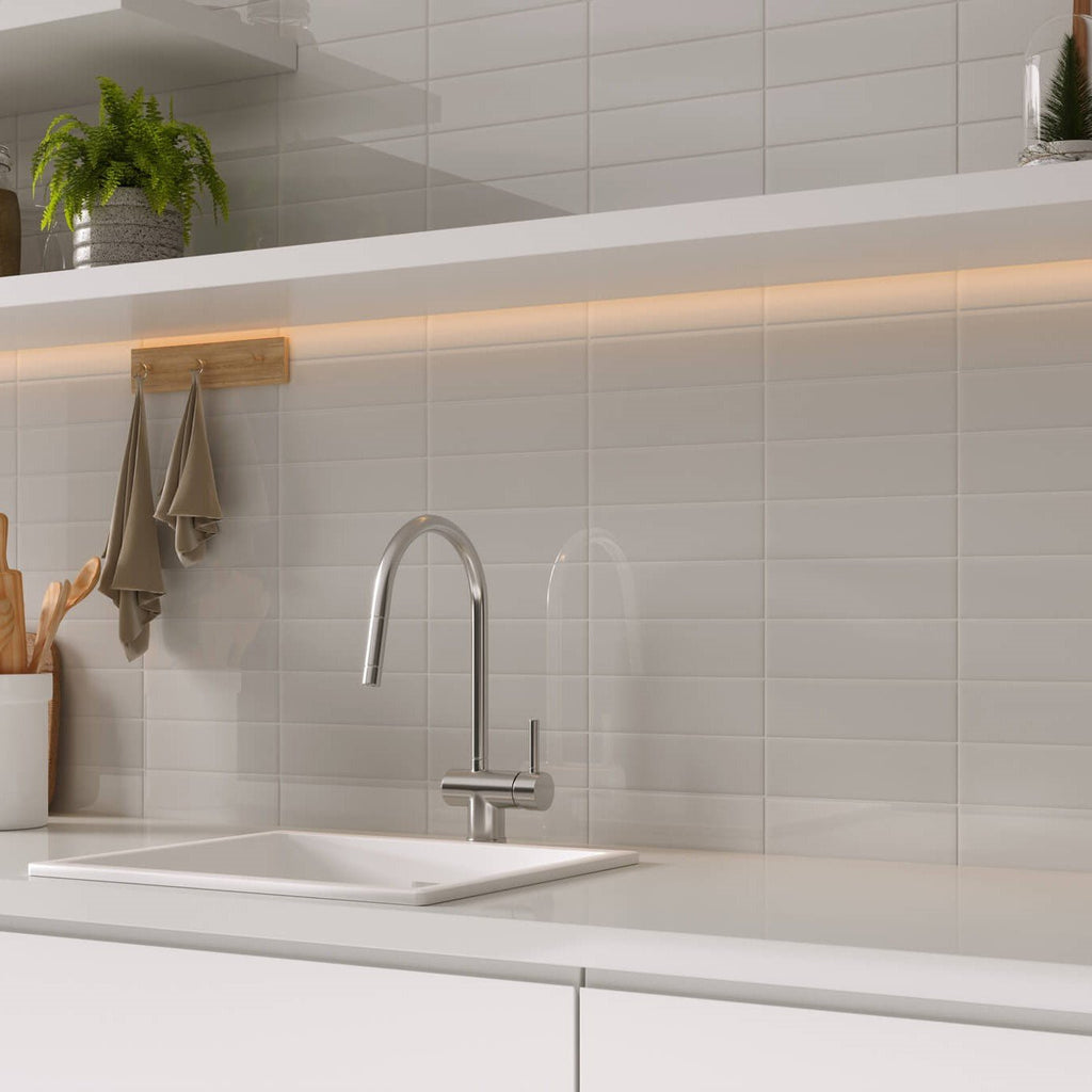 Glazed Ceramic 3 x 10 Subway Wall Tile in Slate Beige - TileBuys