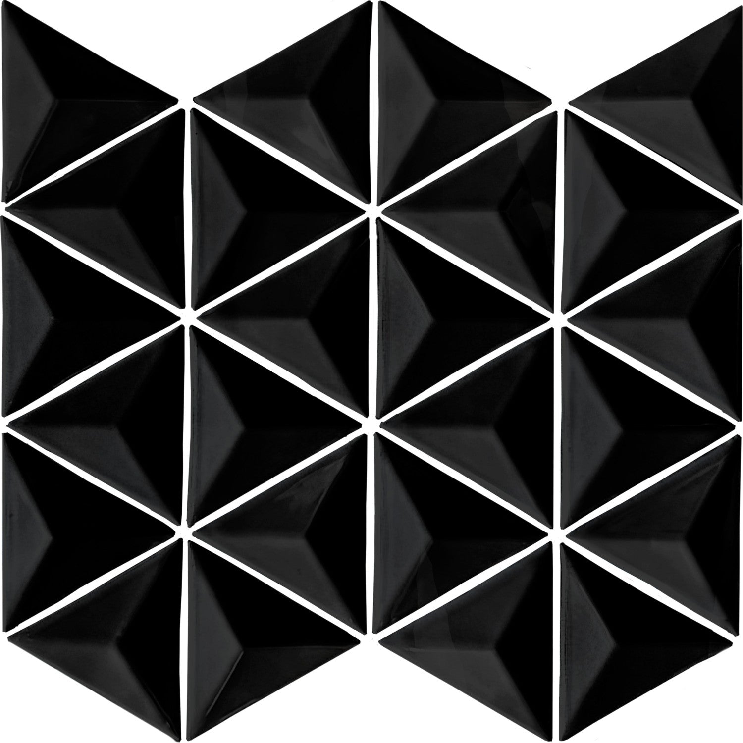 Glossy Black Glass 3D Triangle Mosaic Tile