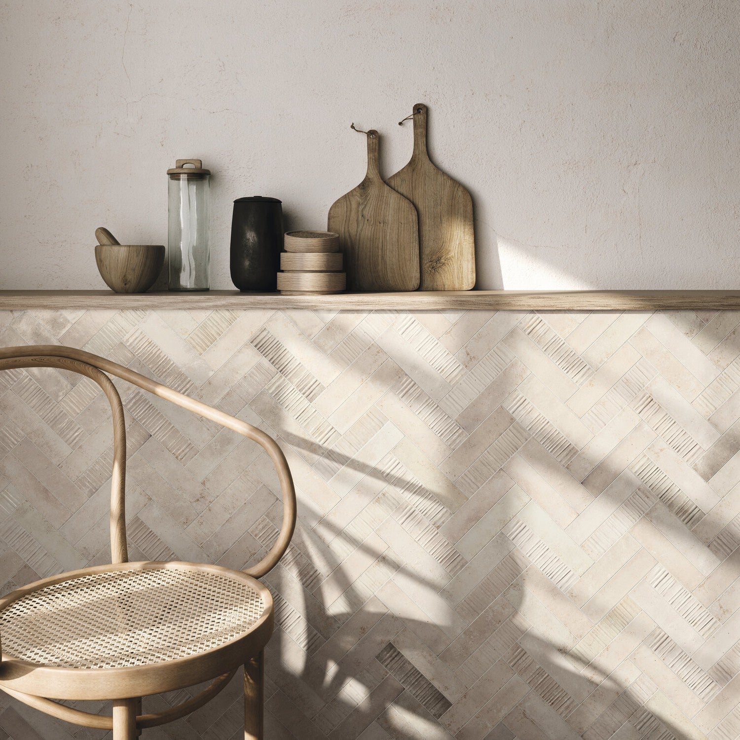 Bone Ceramic 2x8 Subway Tile Accent Wall