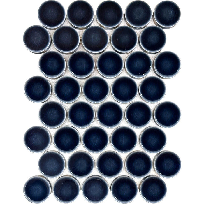 Glossy Ceramic Dark Navy Blue 2" Penny Rounds Tile - TileBuys