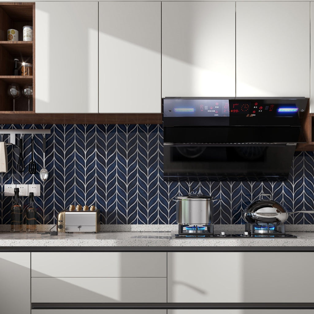 Blue Leaf Tile Backsplash