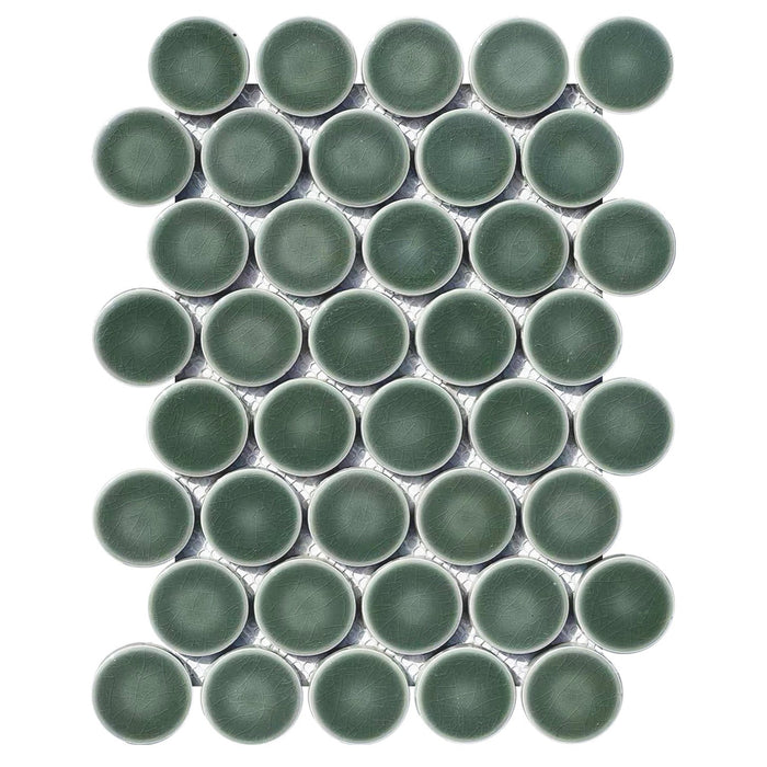 Glossy Ceramic Dark Forest Green Penny Round Mosaic Tile