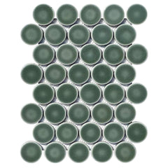 Glossy Ceramic Dark Forest Green Penny Round Mosaic Tile