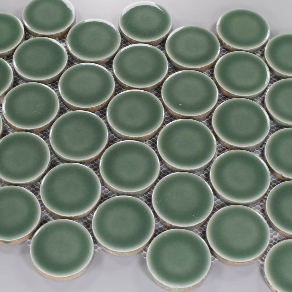 Closeup of Forest Green Penny Round Tile